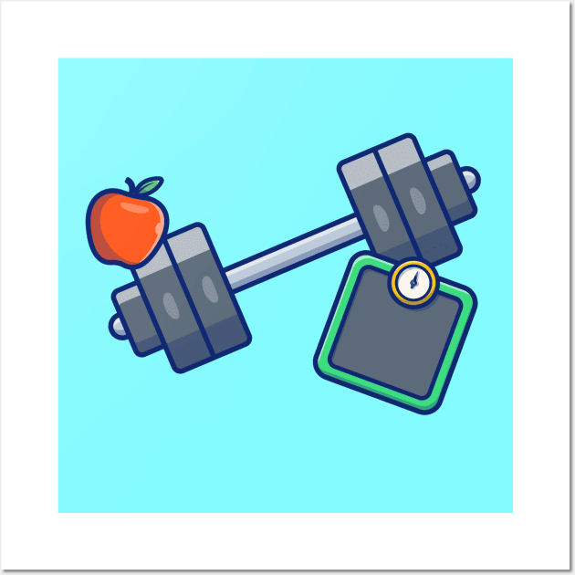 Dumbbell, Apple, And Weight Scales Cartoon Wall Art by Catalyst Labs